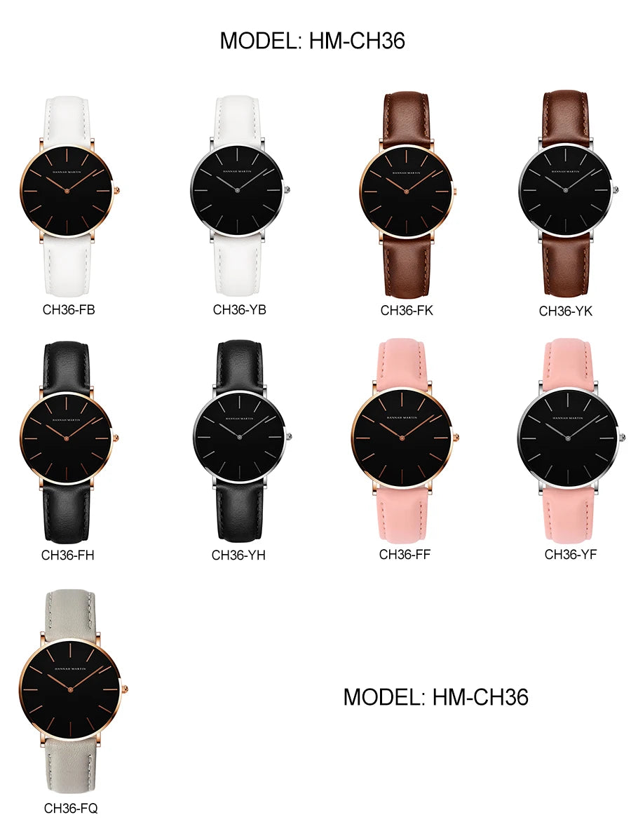 Hannah Martin Hot Fashion Simple Japan Quartz Movement Watch Leather Strap Clock Women Analog Waterproof Wrist watch Reloj Mujer