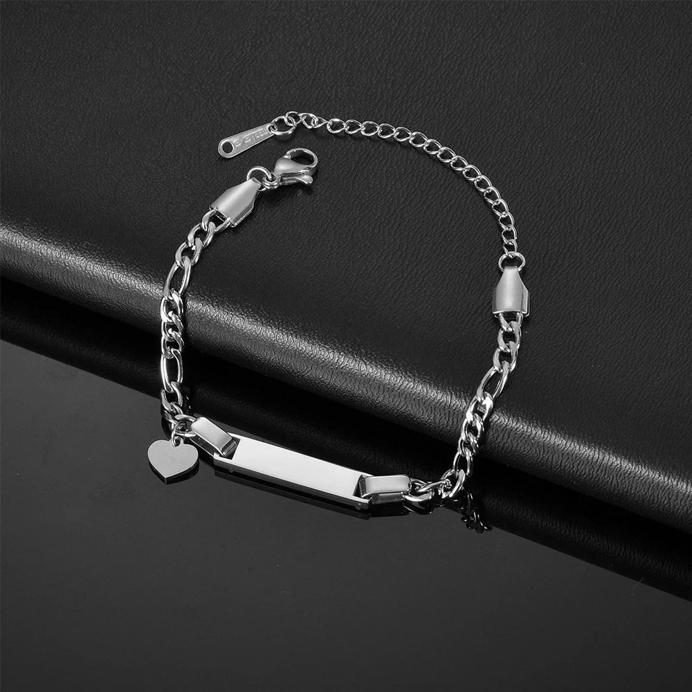 Akizoom Punk Newborn Baby Bracelets Hip Pop Gold Color Stainless Steel Figaro Chain Blank Bar Kids Bangle  Jewelry Birthday Gift