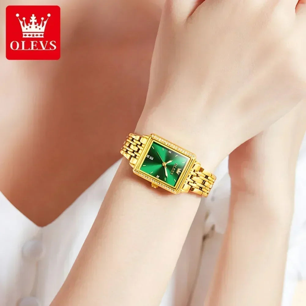 OLEVS Women's Watches Luxury Golden Stainless Steel Woman Watch Luminous Waterproof Quartz Wrist Watch Fashion Watches for Women