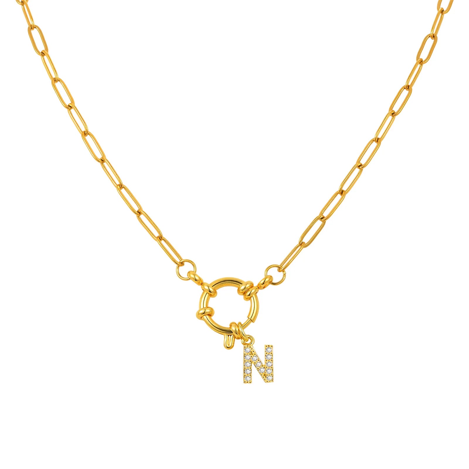 Vnox Women's Trendy Letters Necklaces With CZ Zircon, Stainless Steel 18K Gold Plated Pendant, Fashion Charm A-Z Accessories