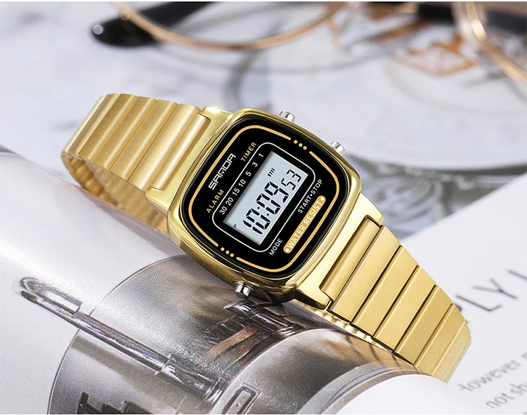 SANDA Golden Quartz Watch - Waterproof Ladies Fashion Wristwatch