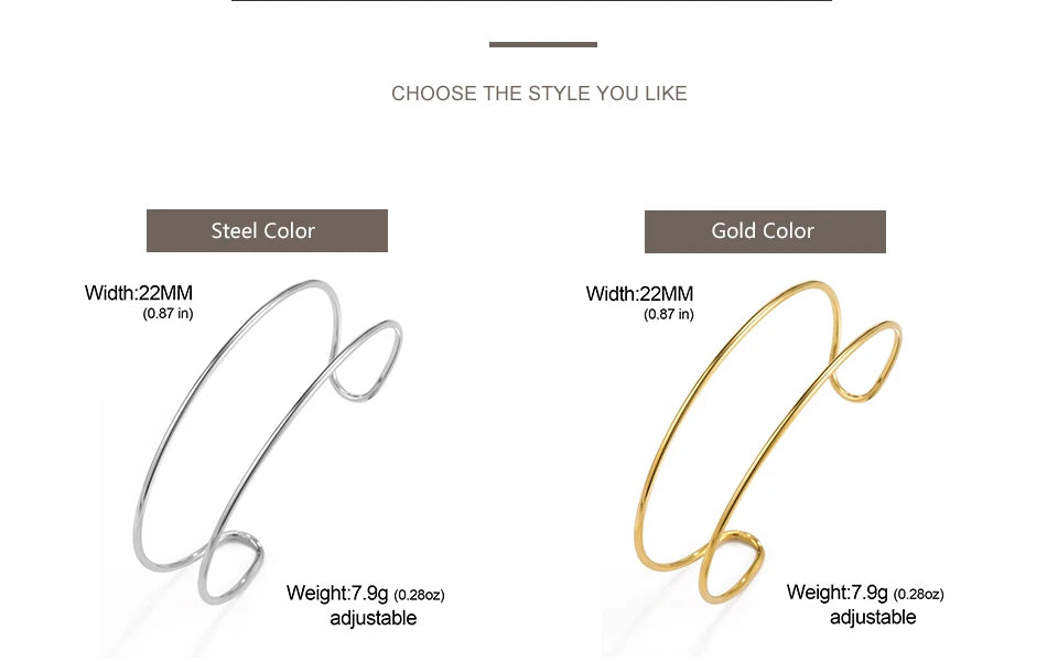 My Shape Simple C Shape for Women Stainless Steel Gold Color Adjustable Open Cuff Bangle Jewelry Double Layered Bracelets Gifts