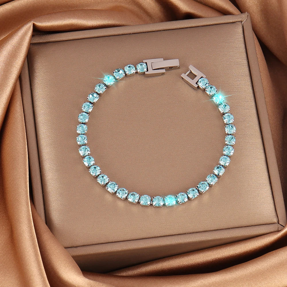 316L 4mm Stainless Steel Bracelet For Women Men's Hip Hop Tennis Chain Bracelets Luxury Color Crystal Zircon Bracelet Jewelry