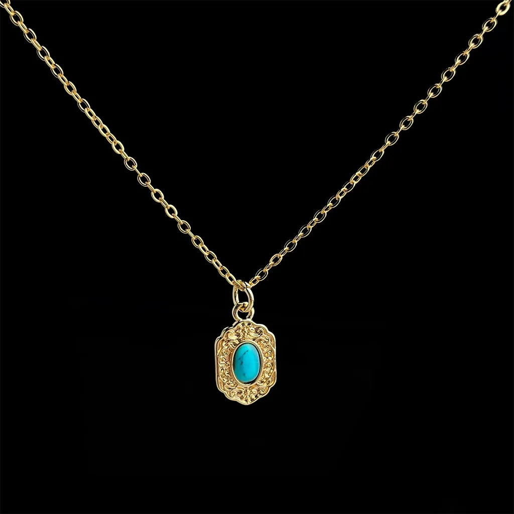 Retro commute women's neck chain geometric shape Necklace Electroplating 18k Jewelry on the neck turquoise stone Women's jewelr