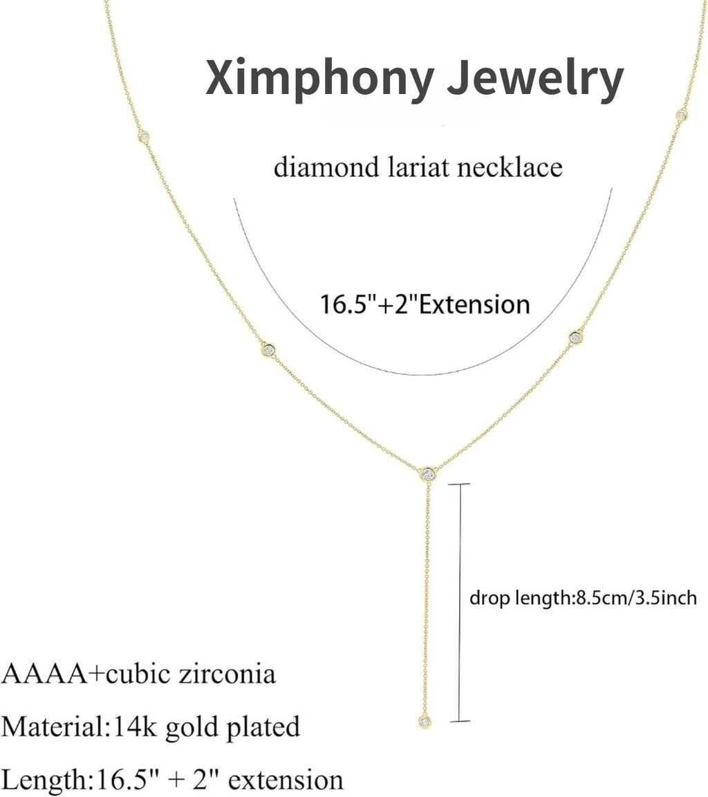 Silver Plated Necklace for Women, Dainty Gold Necklaces Gold Plated CZ Lariat Necklace for Women Boho Fashion Jewelry Womens