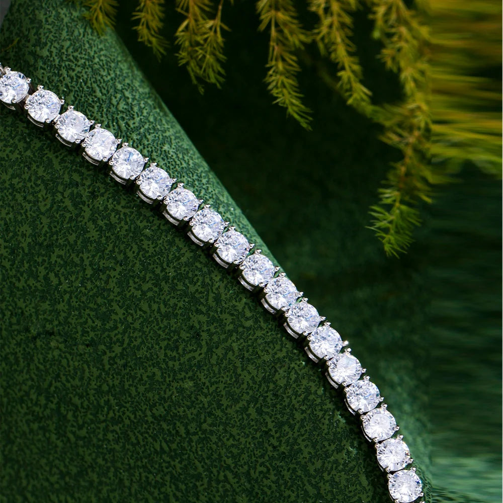 QooLady High Quality 925 Sterling Silver Round Shiny CZ Tennis Chain Bracelet for Women Wedding Engagement Jewelry Gifts SB006