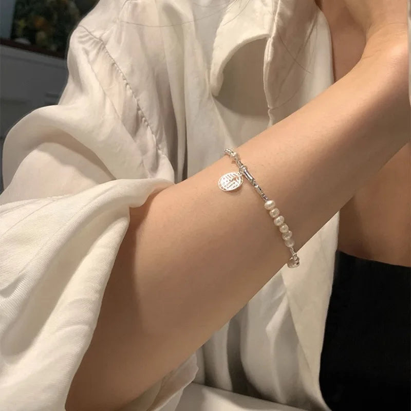 VENTFILLE 925 Sterling Silver Double Layer Pearl Bracelet for Women Girl Design Bead Korean Jewelry Dropshipping