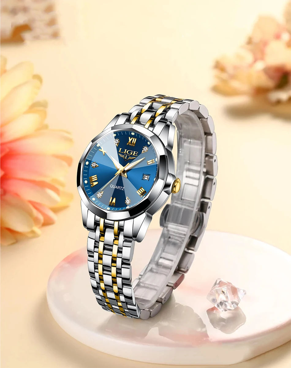 LIGE Elegant Ultrathin Nordic Simple Style Quartz Movement Women's Wristwatch Fashion Stainless Steel Bracelet Belt Woman Watch