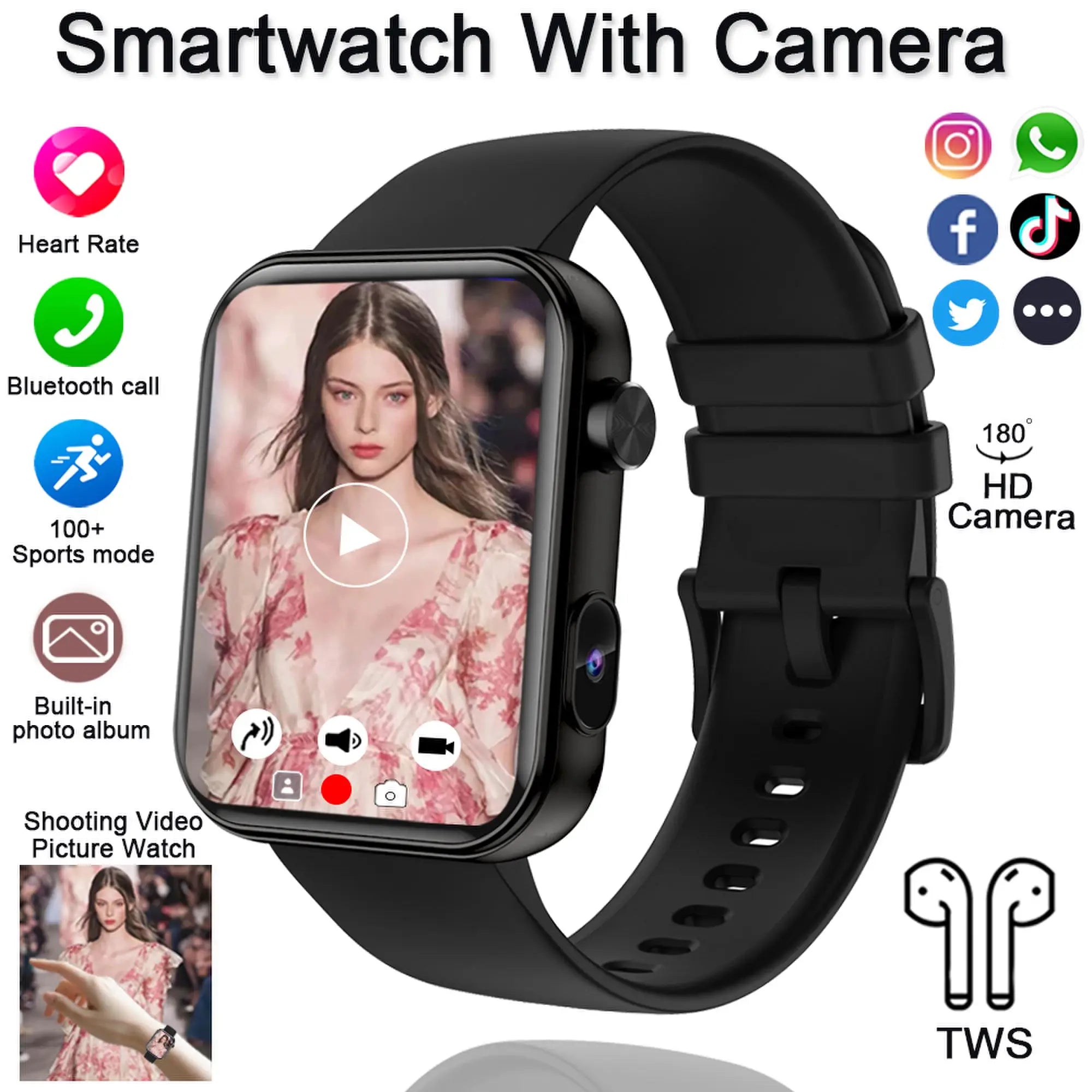 2025 Smart Watch Camera - Health Monitor Fitness Waterproof Bluetooth