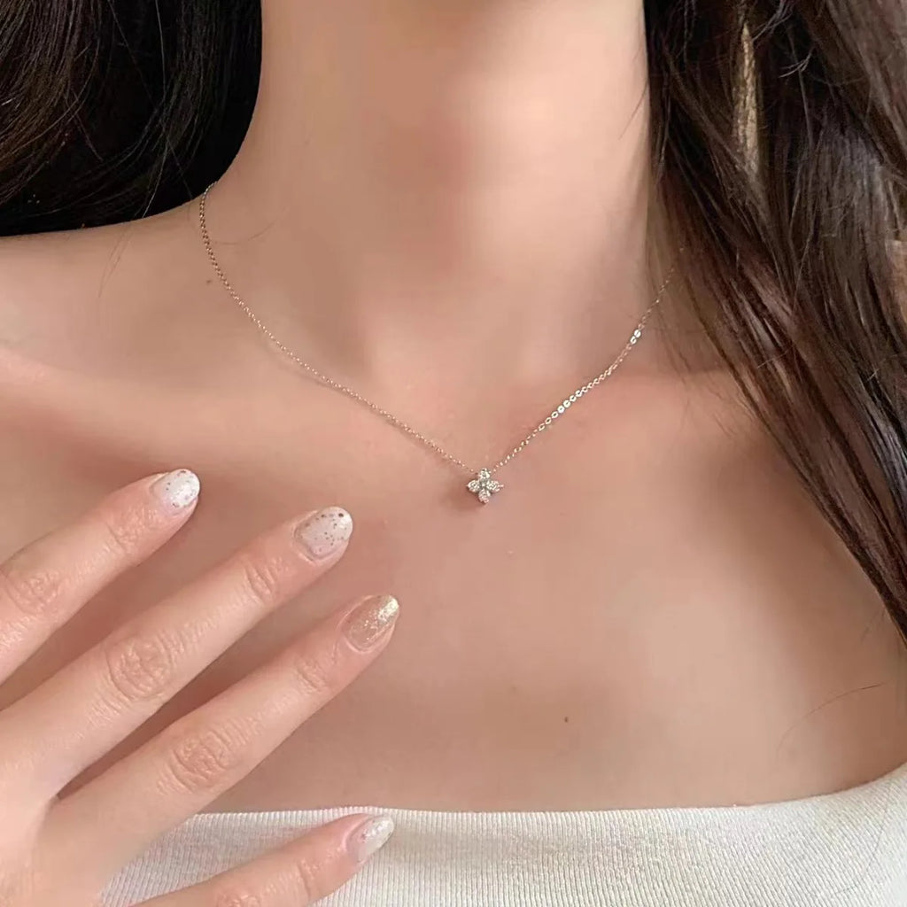 LGKGL Read S925 Sterling Silver Plated 18K Gold Sparkling Zircon Flower Necklace for Women Girl Exquisite Party Jewelry Gifts