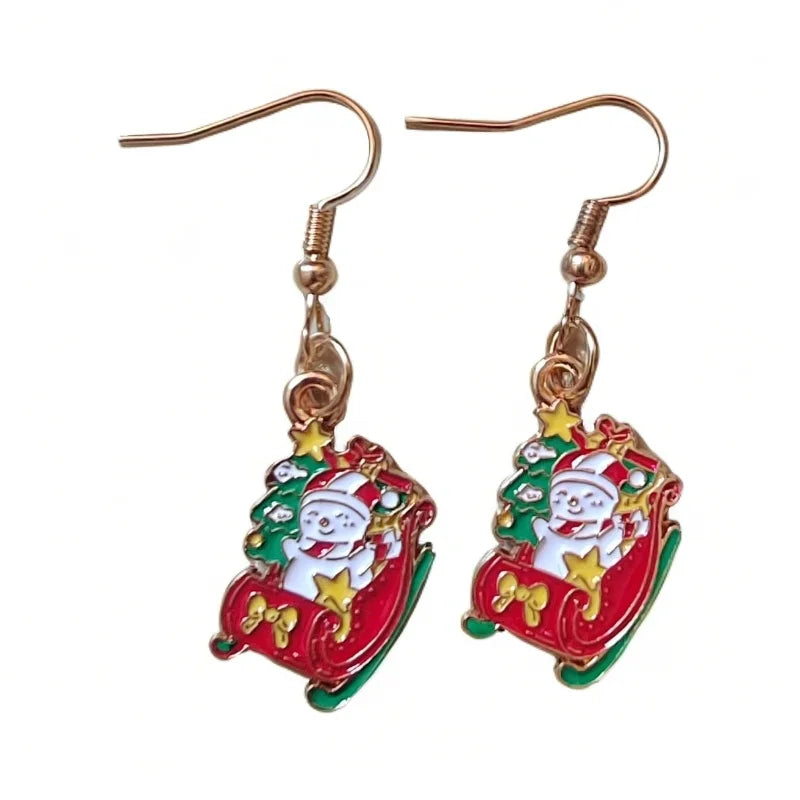 Fashionable Christmas Theme Earrings for Women - Happy Christmas Pendant Tree of Christmas Deer Father Design Mixed Style Jewelr