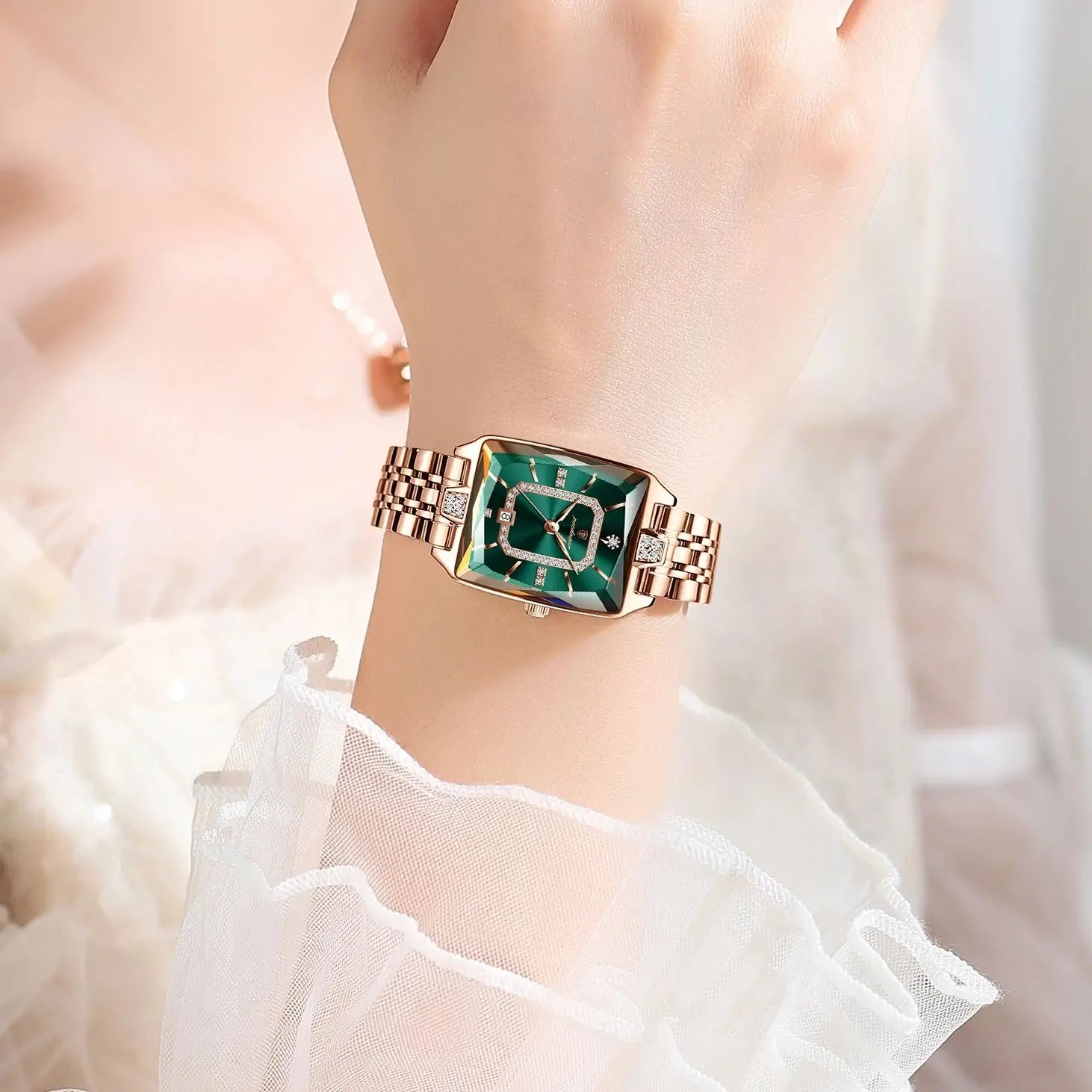 POEDAGAR Luxury Rectangle Watch - Waterproof Calendar Stainless Steel