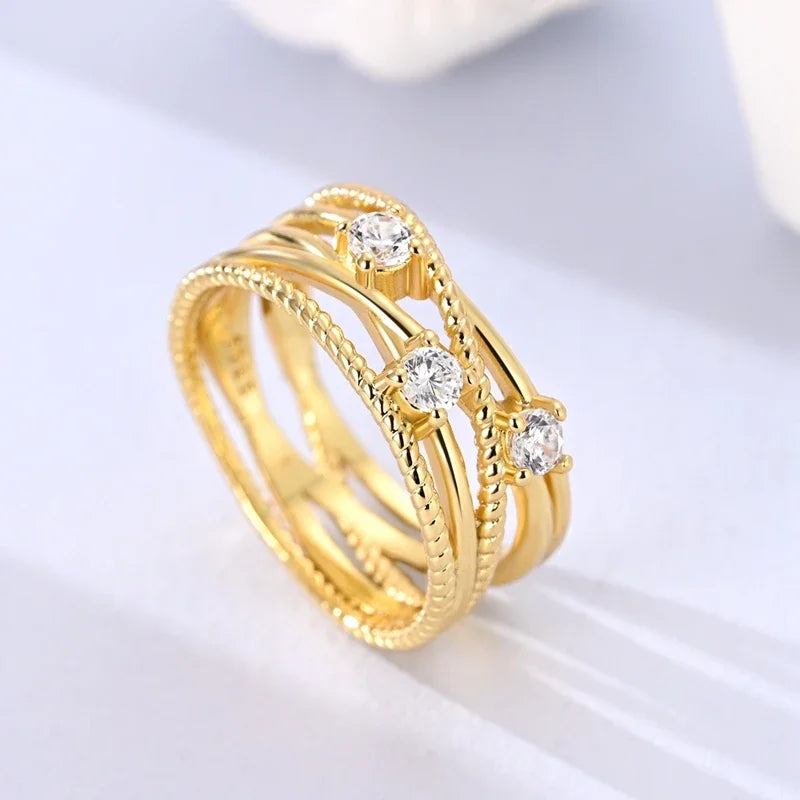 925 Sterling Silver Love Ring - Gold Sparkling Wedding Engagement