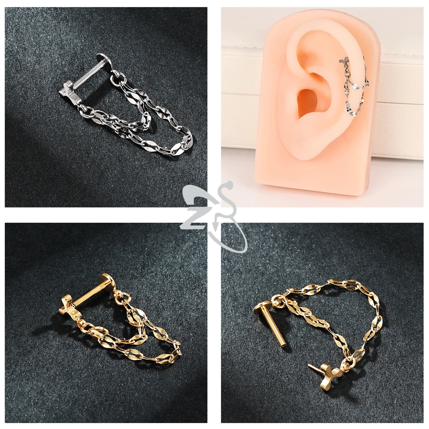 ZS 1PC 16G/18G Stainless Steel Ear Studs O-Shaped Stud Earrings Plug In Gold Color Cartilage Earring Heart Ear Piercings Jewelry