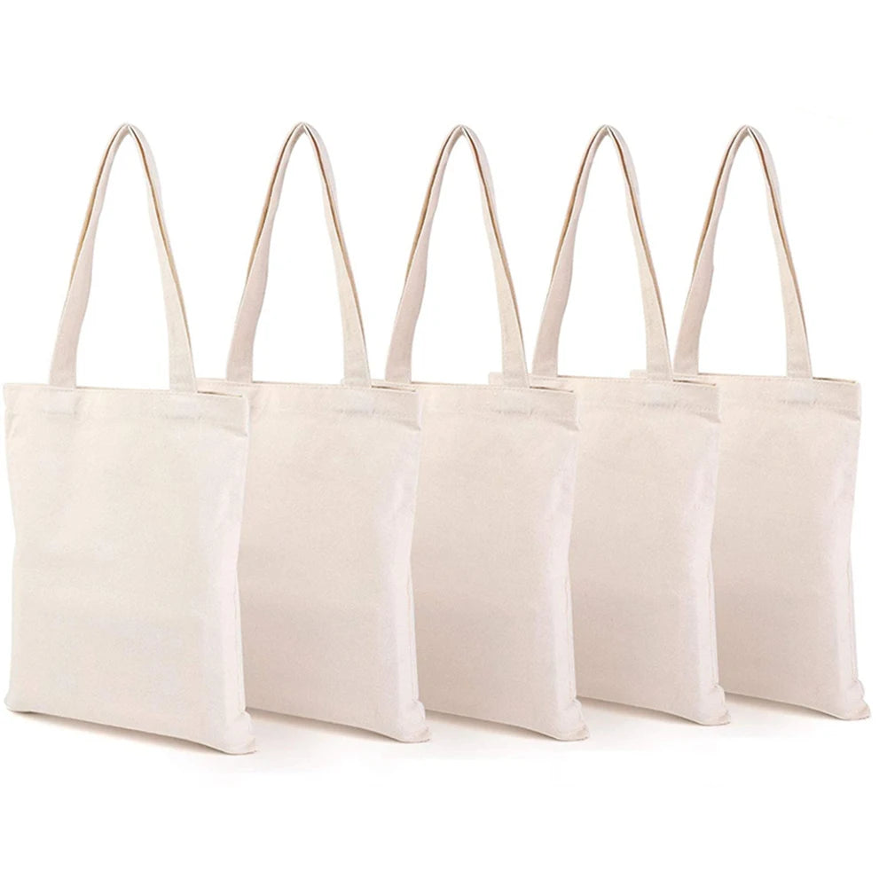 Women Handbags Creamy White Plain Folding Canvas Shoulder Tote Bags Reusable Cotton Grocery High Capacity Shopping Bag Handbags