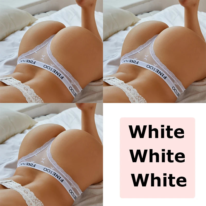 3PCS FINETOO Thong For Women Lace Panties Sexy Women's Thong Low Waist Underwear Solid Comfort Female Underpants Lingerie S-XL