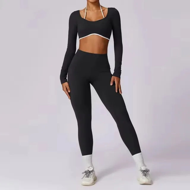 2Pcs Gym Set Women Workout Backless Yoga Suit Women Quick Dry Running Legging Fitness Bra Short-sleeved Shirt Sports Suit Female