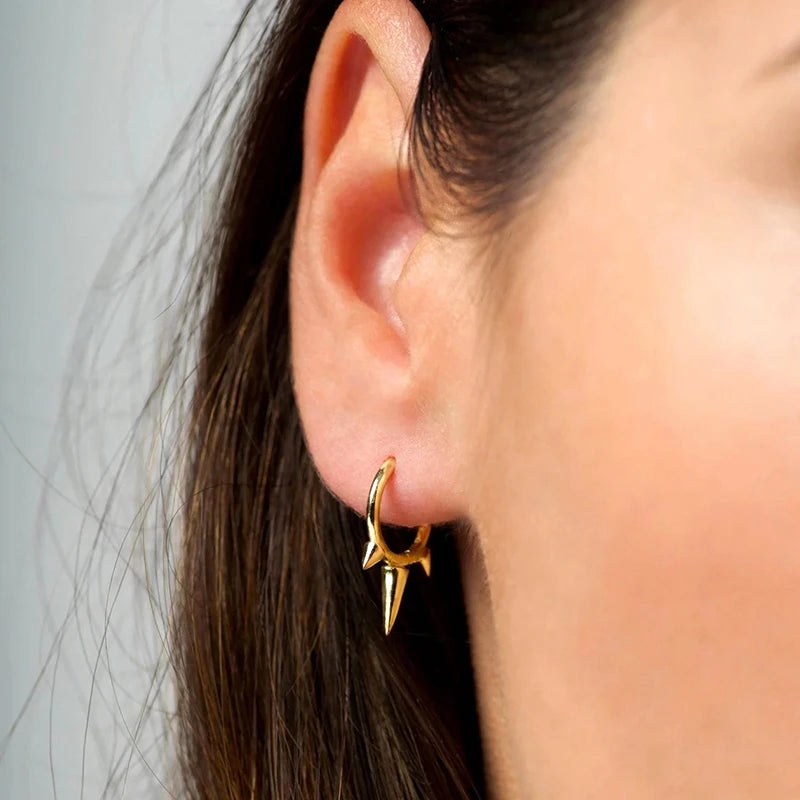 925 Sterling Silver Needle Punk Spike Rivet Hoop Earrings For Women Huggie Earrings Ear Cuff Piercing Earring Gothic Jewelry