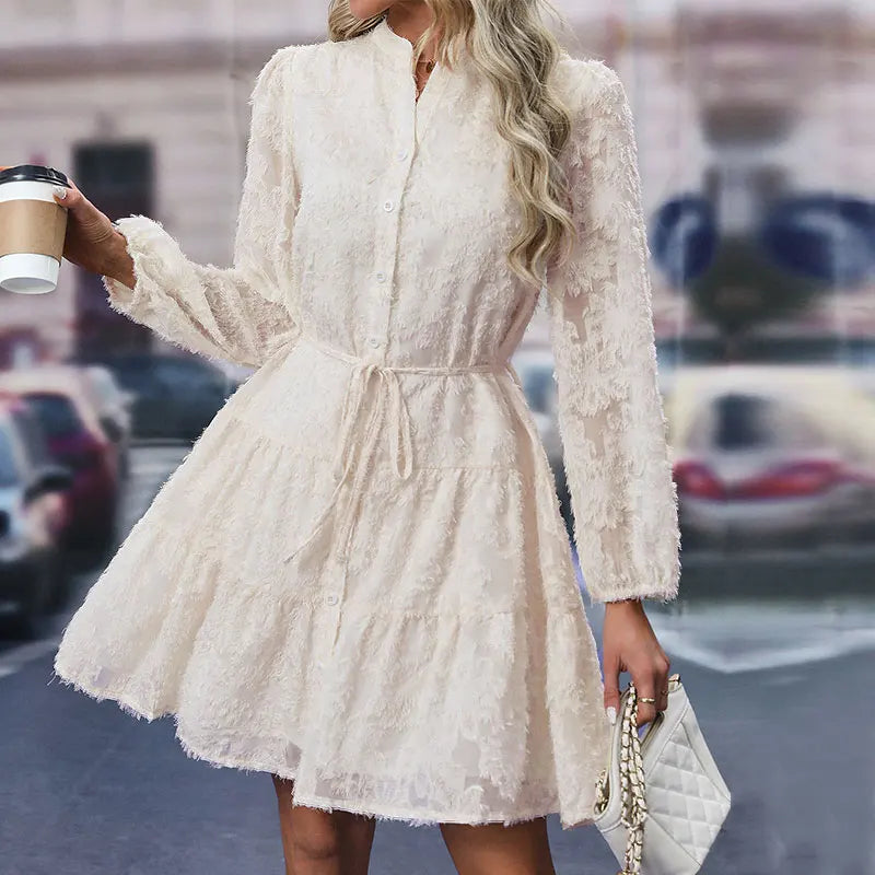 JIM & NORA  Autumn Maxi Dress For Women Casual Hollow Crochet Bohemian Long-Sleeve Loose Beach Robe Ladies Holiday Fall Vestidos
