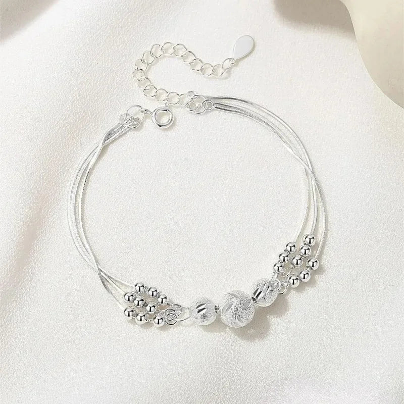 Fine 925 Sterling Silver Lucky Beads Bracelets For Women Luxury Designer Multilayer Adjustable Bracelet Party Wedding Jewelery