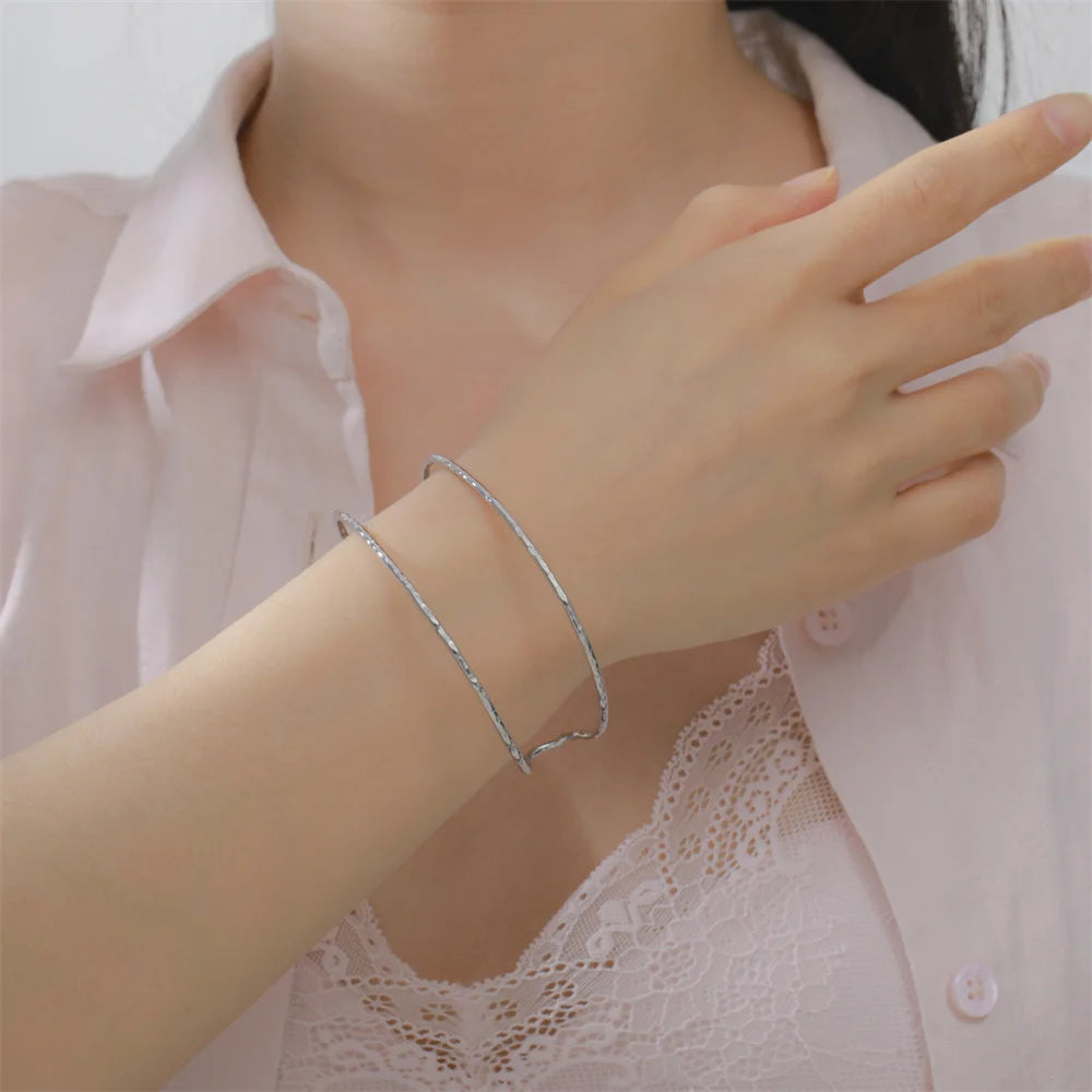 My Shape Simple C Shape for Women Stainless Steel Gold Color Adjustable Open Cuff Bangle Jewelry Double Layered Bracelets Gifts
