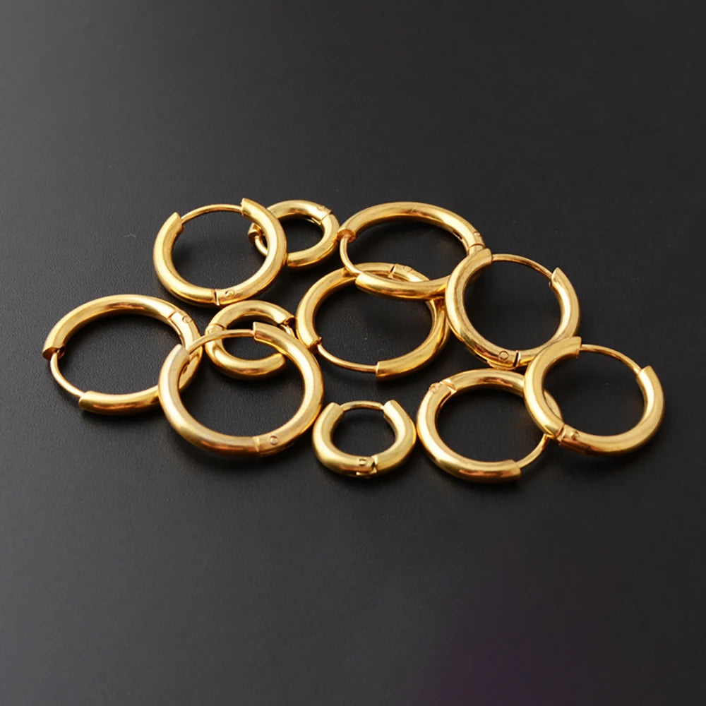 2PCS Tiny Stainless Steel Huggie Small Hoop Earrings For Women Round Circle Punk Unisex Rock Earring Cartilage Piercing Jewelry