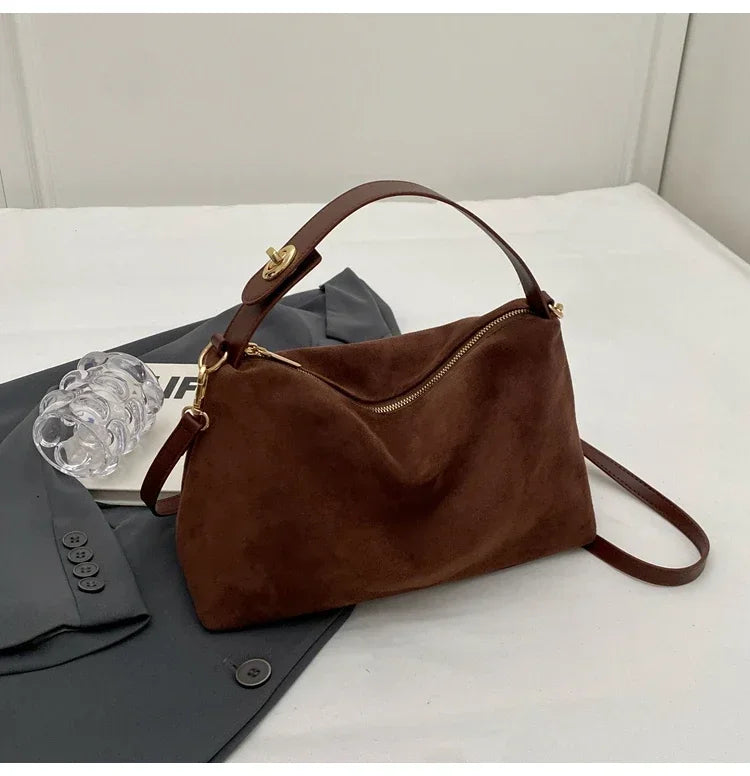 New Solid Color PU Zipper Women's Bag Suede Large Capacity Women's Shoulder Bag Fashion Versatile Casual Dual Purpose Handbag