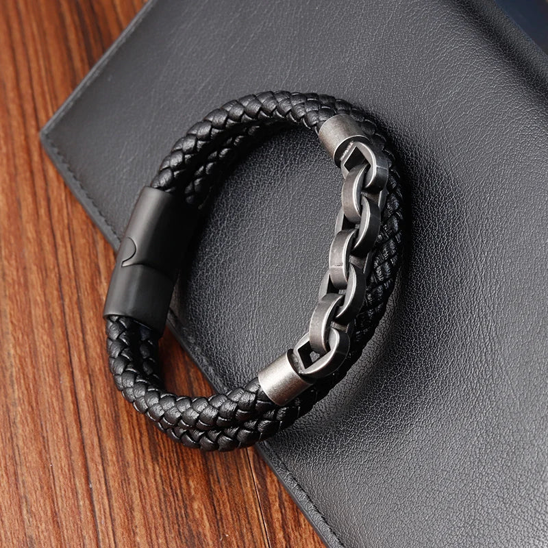 Leather Bracelet Infinity Shape Special Popular Pattern Men's Bracelet for Men Stainless Steel Jewelry Accessories Gift