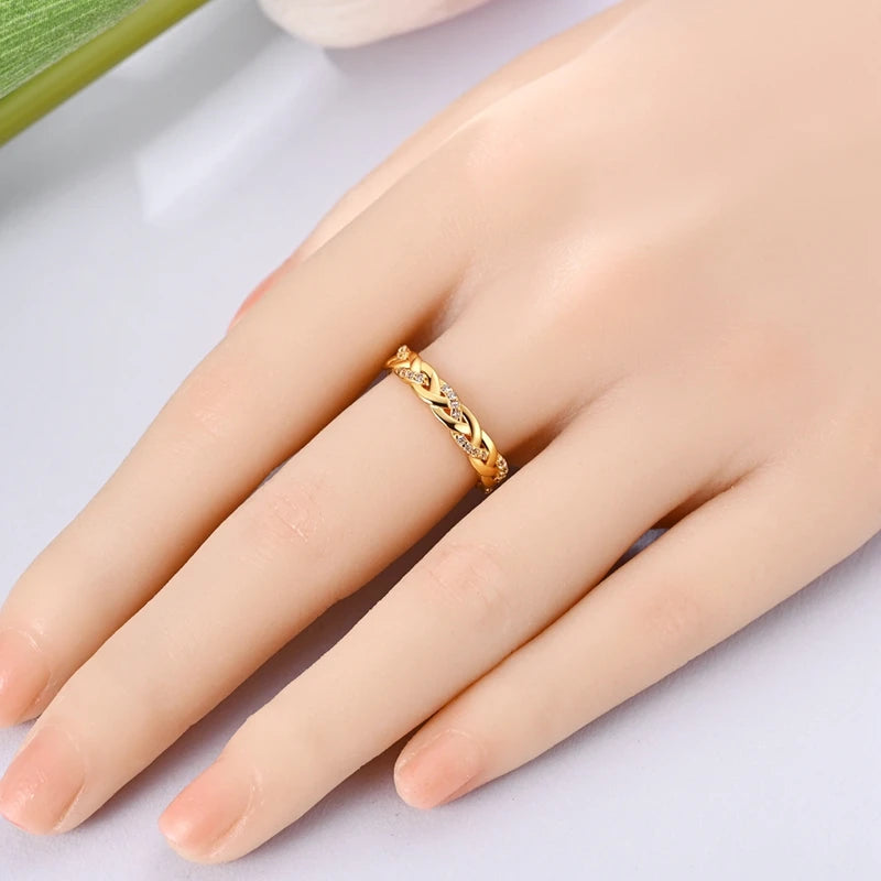925 Sterling Silver Love Ring - Gold Sparkling Wedding Engagement