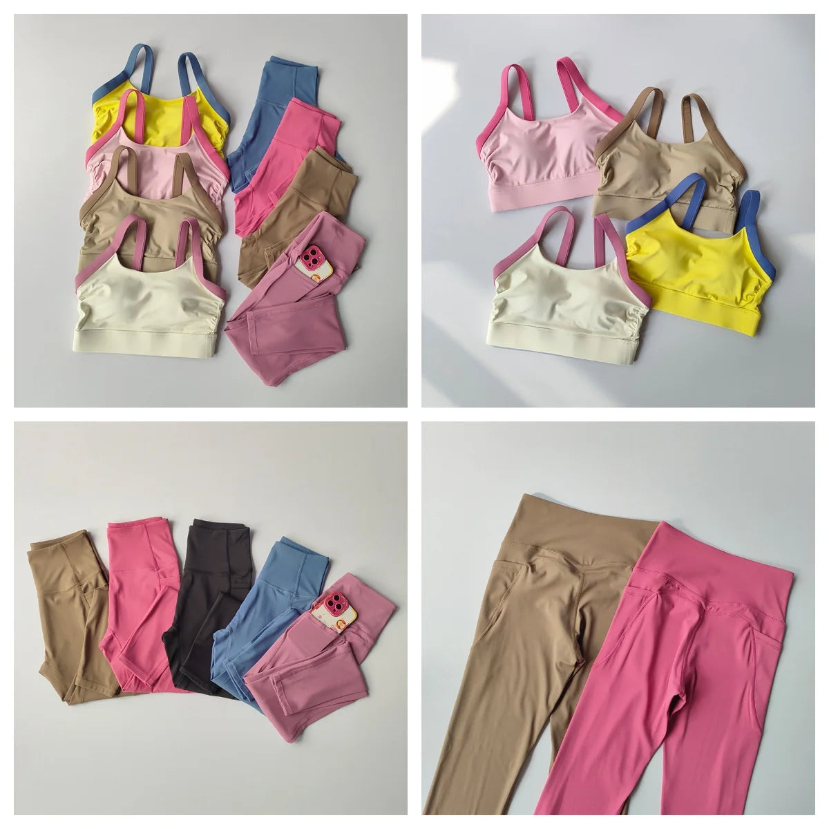 High Intensity Color Blocking Cross Back Integrated Yoga Set 2PCS Sports Underwear High Waist and Hip Lifting Fitness Leggings