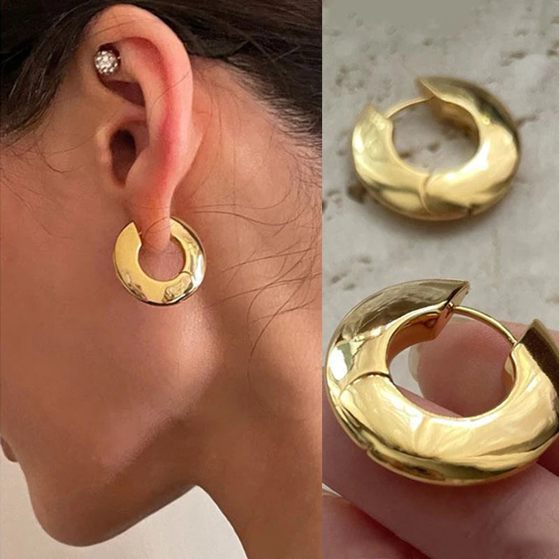New Design Round Metal Hoop Earrings Simple Stylish Thick Brass Hollow Circle Earring Ear Buckle Minimalist Trend Daily Earrings