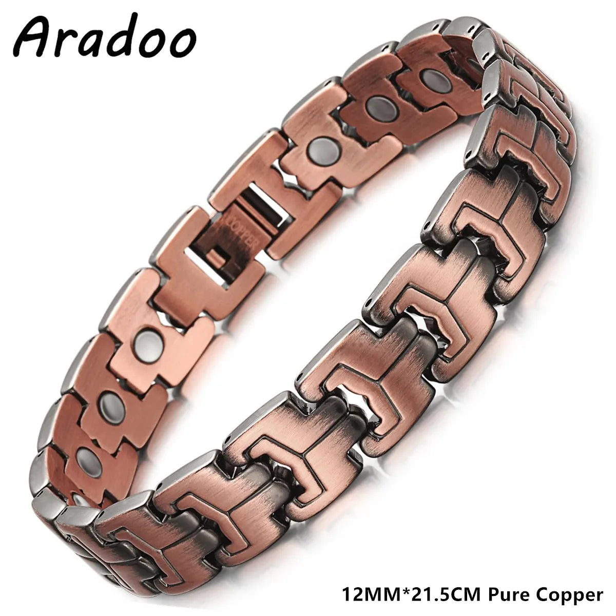 ARADOO Men's Pure Copper Bracelet 3500 Gauss 3X Strongth Magnetic Therapy Link Bracelets
