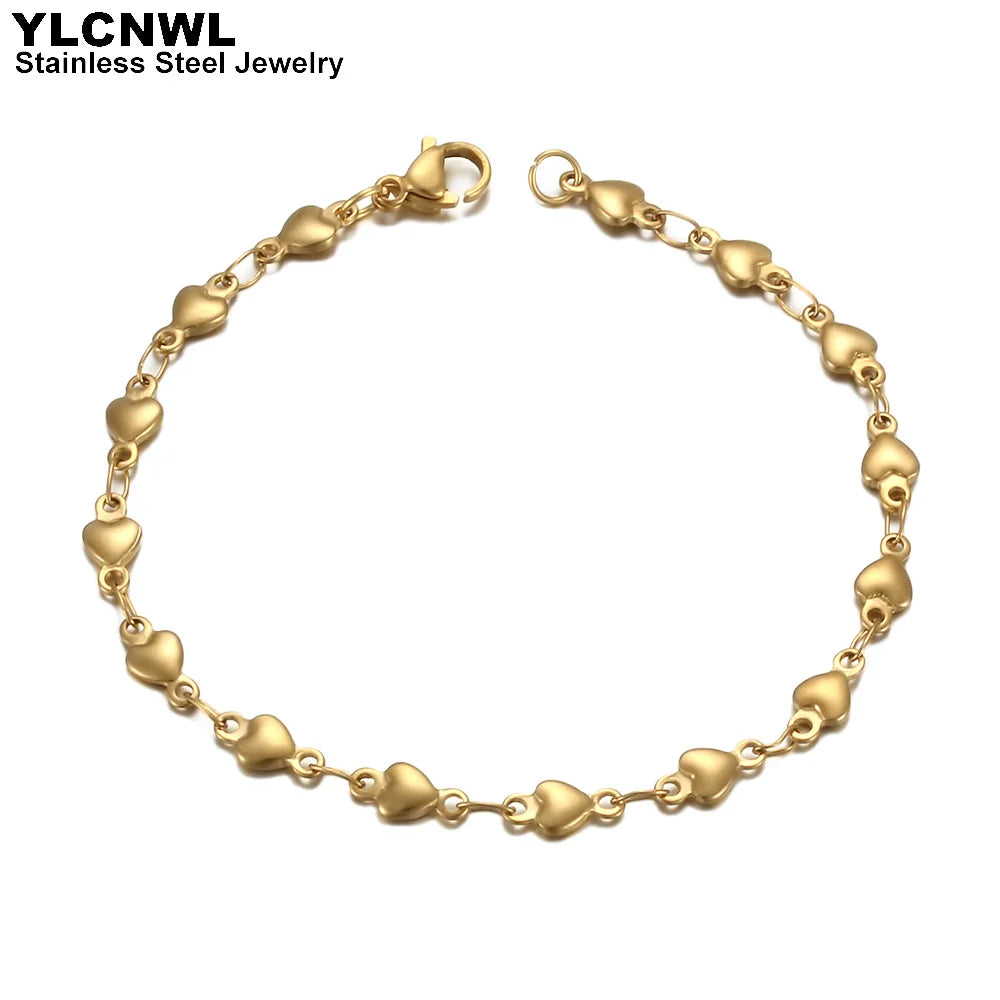 Stainless Steel Heart Bracelet For Women Link Chain Gold Silver Color Charm Female Cute Romantic Jewelry 7-9 Inch