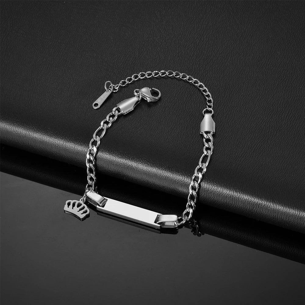 Akizoom Punk Newborn Baby Bracelets Hip Pop Gold Color Stainless Steel Figaro Chain Blank Bar Kids Bangle  Jewelry Birthday Gift
