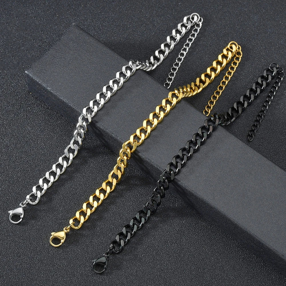 Stainless Steel Width 3.5/5/7mm Cuban Chain Men Bracelet Classic Chain Bracelet For Men Women Jewelry Gift Length Customized