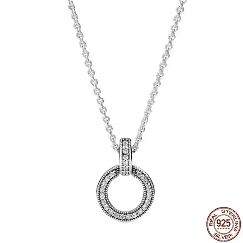 Christmas Birthday Surprise Gifts 925 Sterling Silver Exquisite Shiny Round Heart-shaped Necklace Classic Charm Women's Jewelry