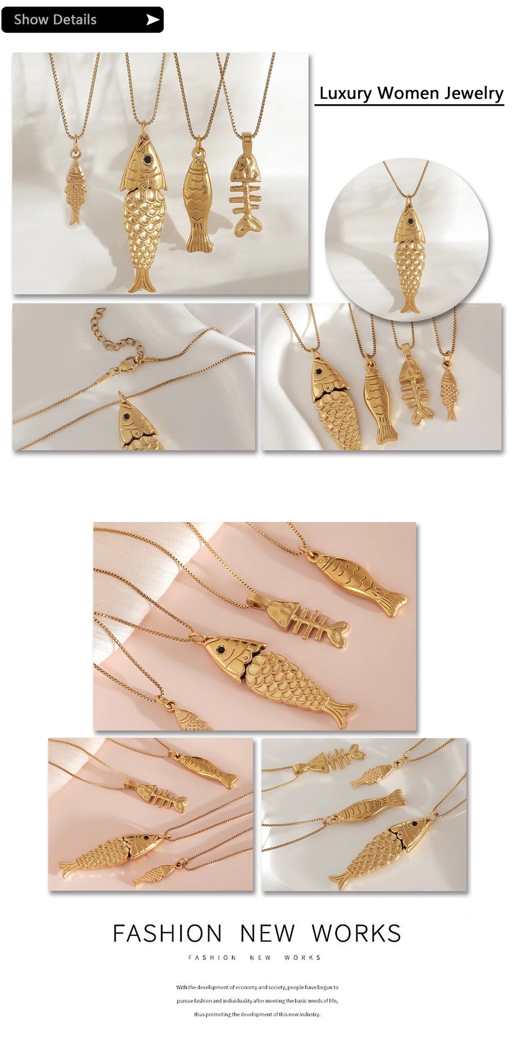 1/2pcs/Lot Cute Stainless Steel Gold Plated Small Fish Pendant Necklace for Women New Waterproof Beach Party Jewelry Summer Gift