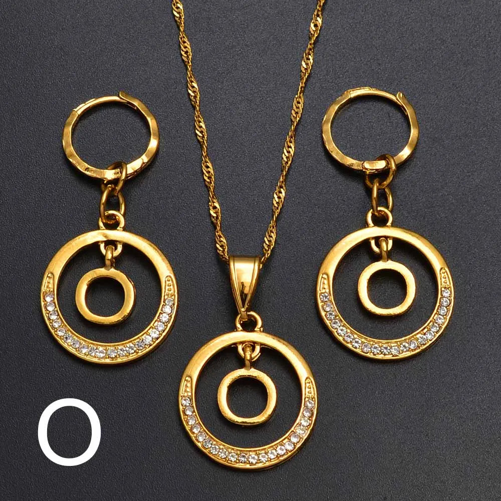 Anniyo A-Z Alphabet set Pendant Necklace and Earring set,Guam, Hawaii,African Initial Jewelry English Letters  #260306