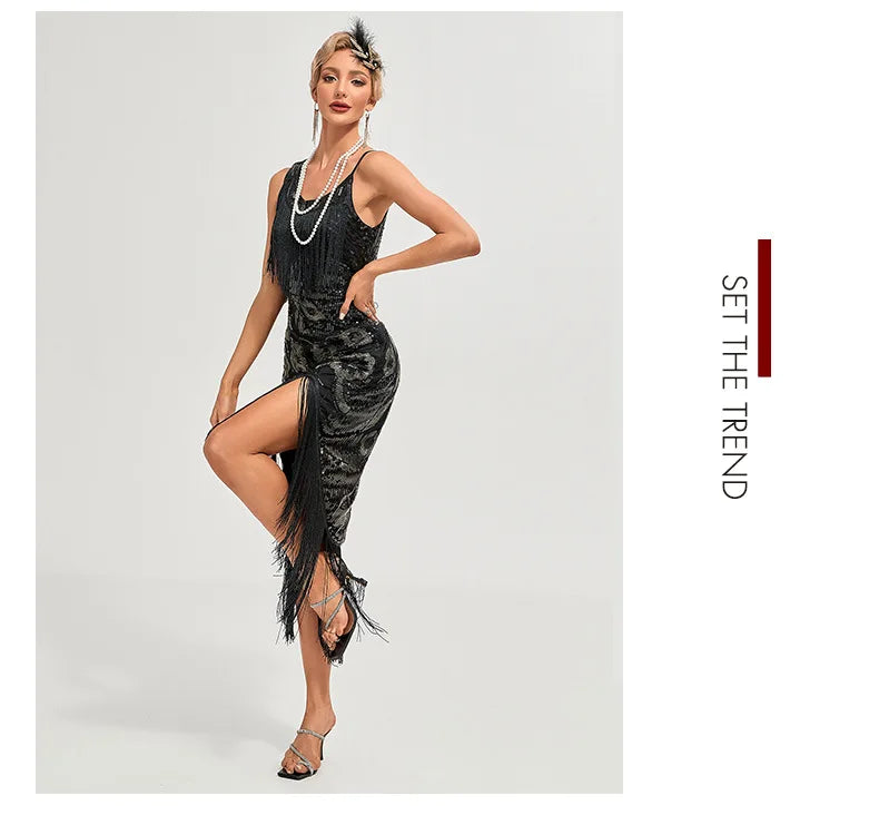 Sequin 1920s Retro Dress - Great Gatsby Cocktail Party Tassel Gown
