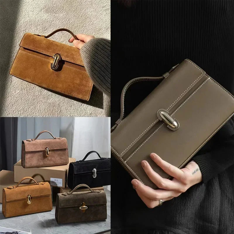 SAVETTE Brand The Symmetry 19 Genuine Leather Handbag Solid Color Simple Handbag Small Square Row Bag Women's Suede