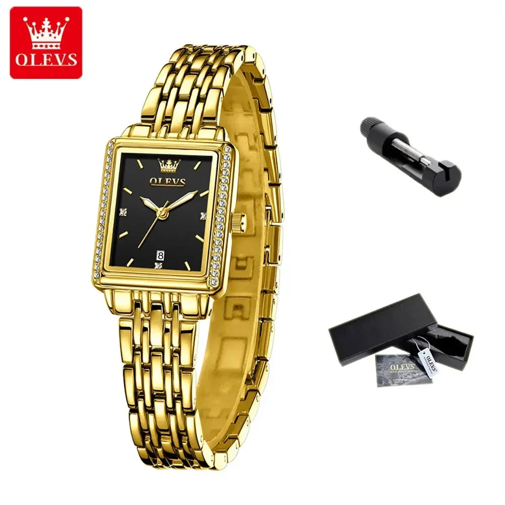 OLEVS Women's Watches Luxury Golden Stainless Steel Woman Watch Luminous Waterproof Quartz Wrist Watch Fashion Watches for Women