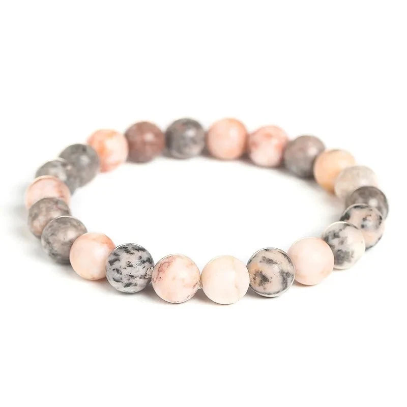 JD Natural Pink Zebra Jasper Stone Bead Bracelet Handmade Yoga Healing Wristband Jewelry for Women Men Bohe Simple Jewelry Gift