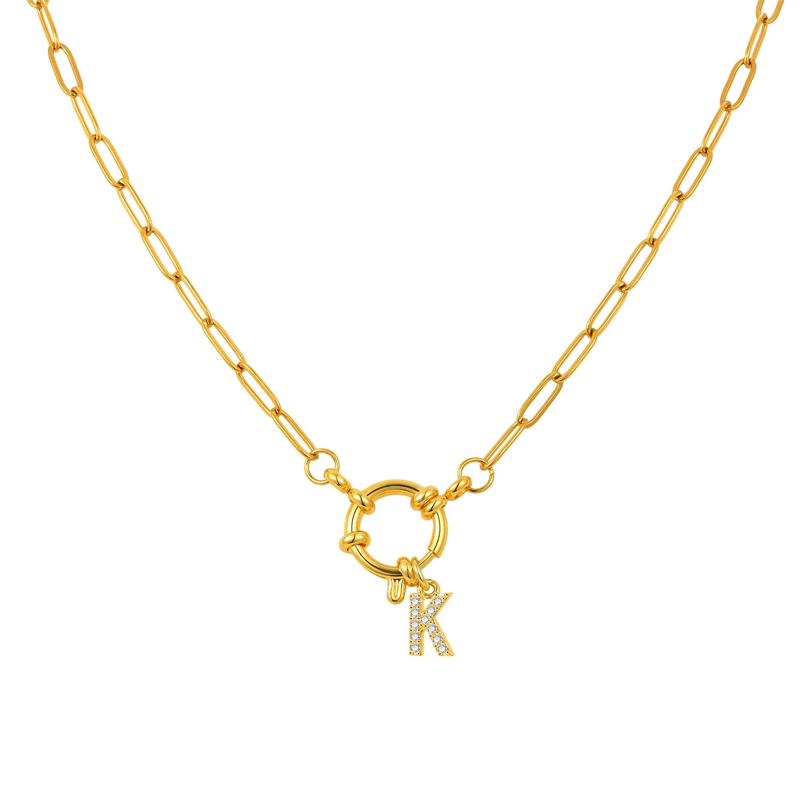 Vnox Women's Trendy Letters Necklaces With CZ Zircon, Stainless Steel 18K Gold Plated Pendant, Fashion Charm A-Z Accessories