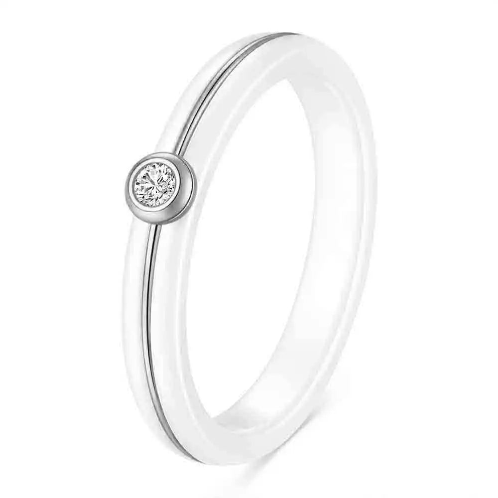 HNSP 4MM luxury Zircon Ceramic Black White Ring For Women Finger Jewelry Accessories