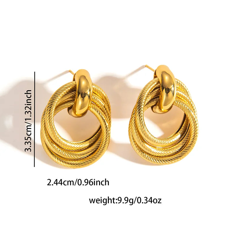 ANENJERY 316L Stainless Steel Circular Splicing Earrings For Women Men Fashion Unique Punk Hip hop Jewelry Gift Wholesale