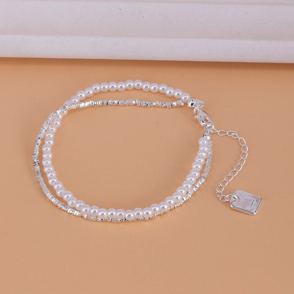 VENTFILLE 925 Sterling Silver Double Layer Pearl Bracelet for Women Girl Design Bead Korean Jewelry Dropshipping