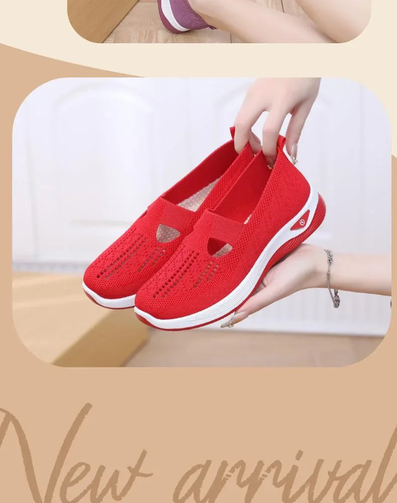 Comfortable Summer Shoes for Elderly Women Breathable Anti Slip Soft Sole Casual Walking Shoes Middle Aged Ladies Flat Sandals