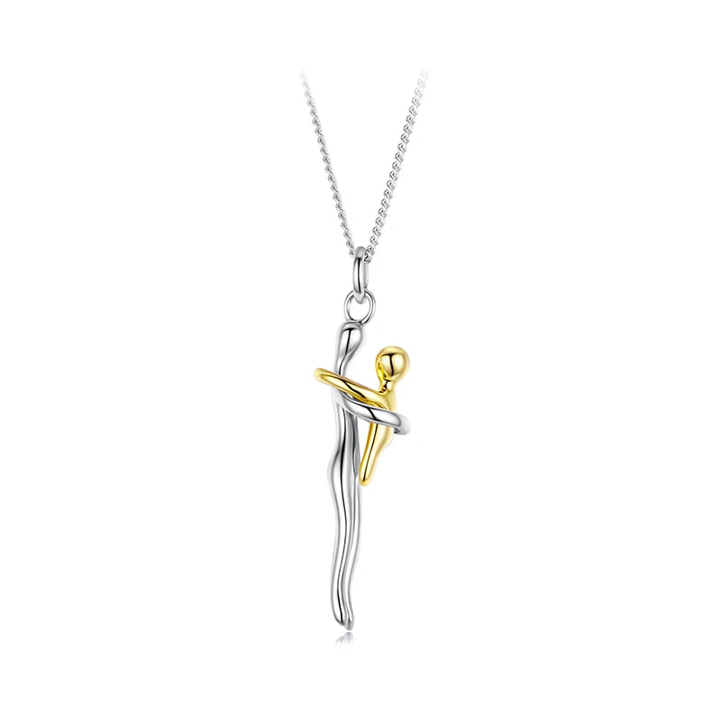BAMOER 925 Sterling Silver Two-tones Hug Necklace, Detachable Mother and Child Pendant for Family Special DIY Love Jewelry