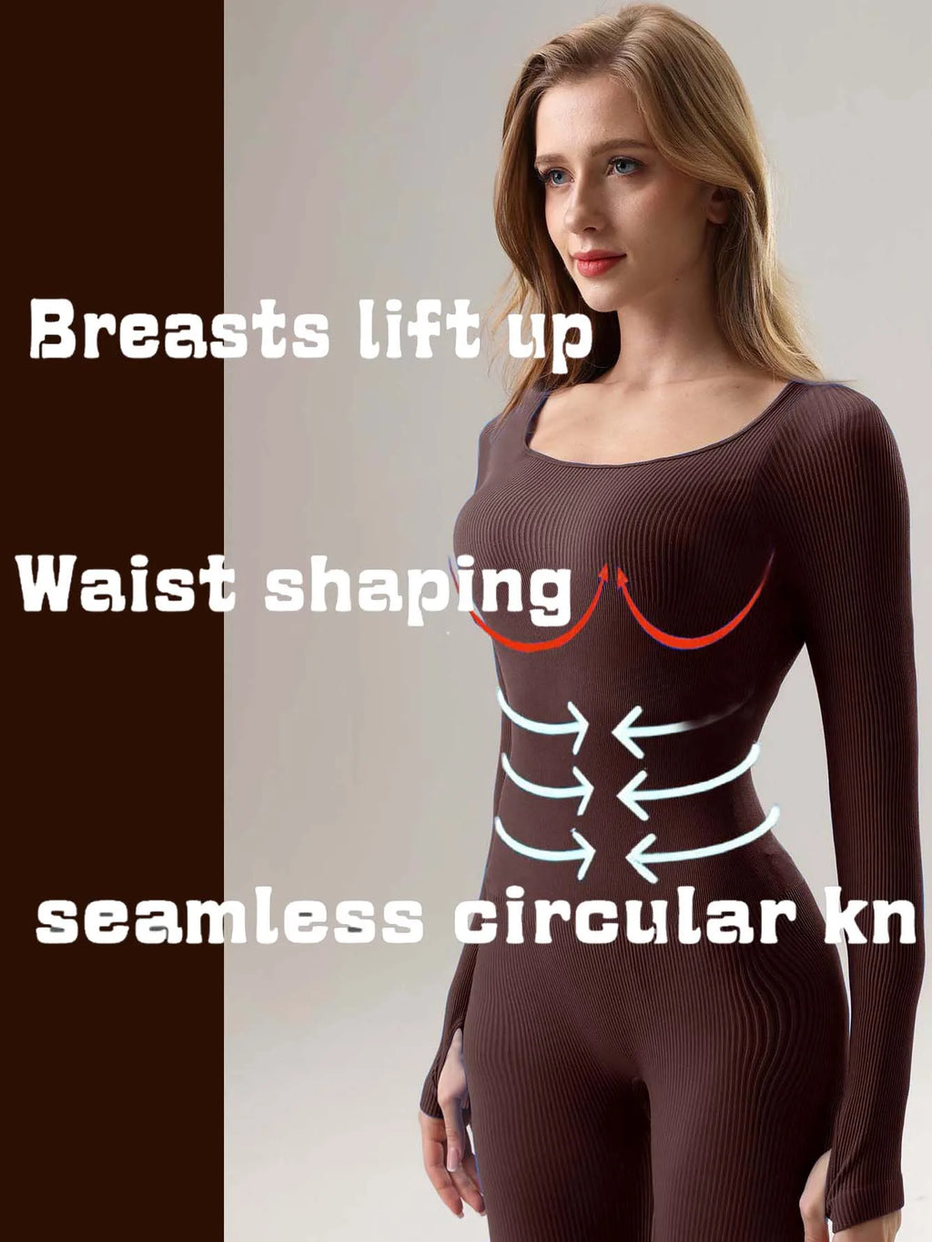 Solid Color Ribbed Yoga Jumpsuit, Seamless Slim Fit Long Sleeve Sports Bodysuit, Women's Activewear