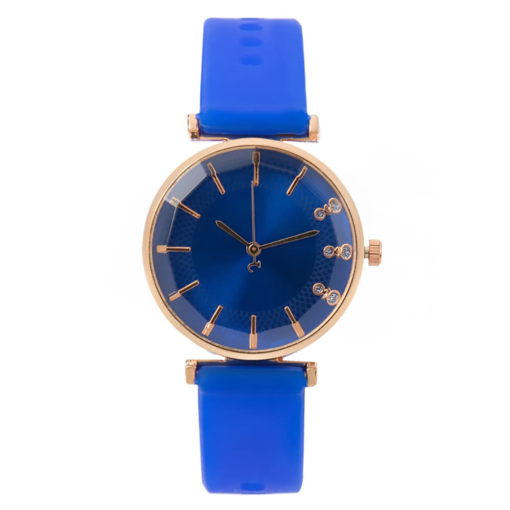 Fashion Diamond Ladies Quartz Watch - Silicone Strap Sports Dress Watch